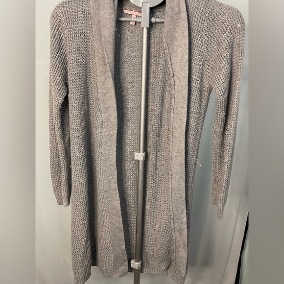 Victoria's Secret Grey Silver Cardigan sparkly sequin sweater LARGE - Picture 3 of 12